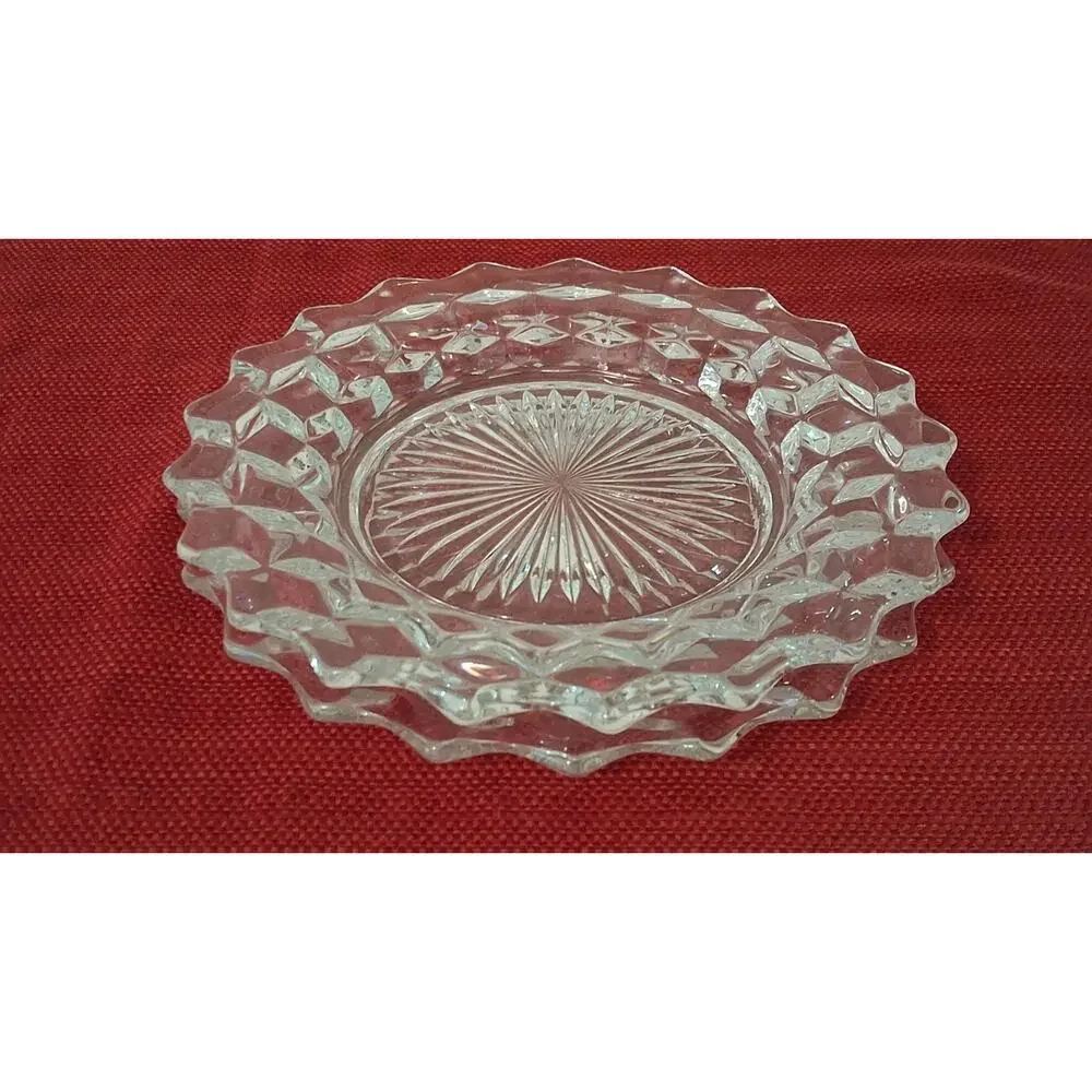 Set of 2 Vintage Fostoria American Clear 8” Salad Round Cubist Plate